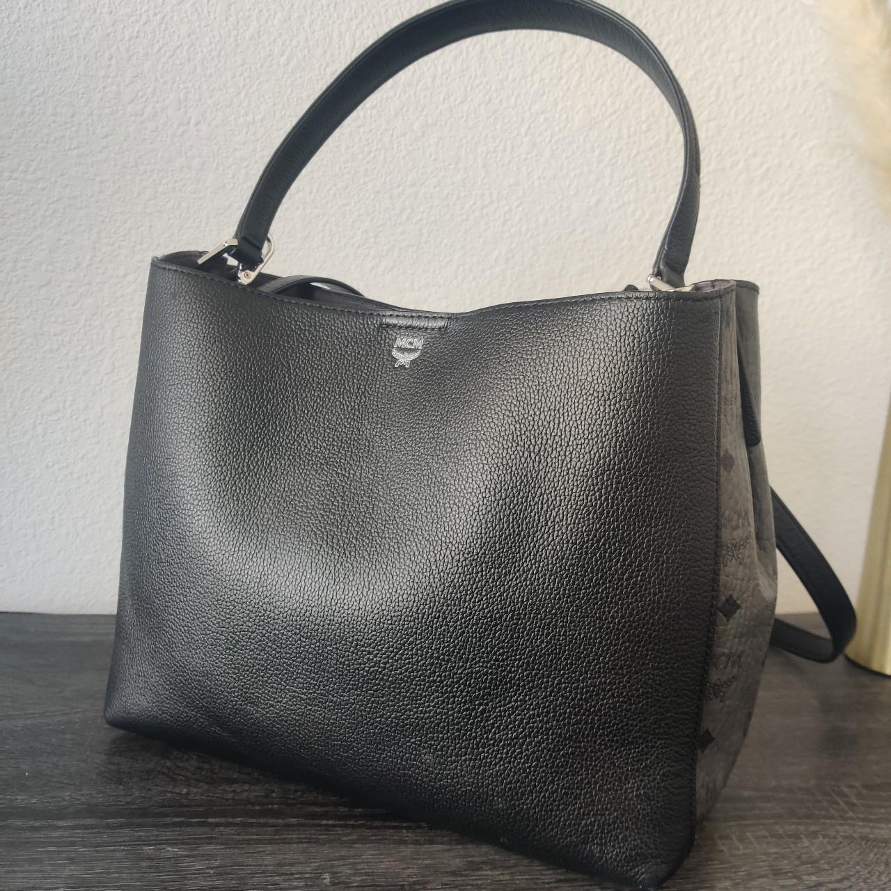 mcm sarah black leather visetos canvas hobo bag Depop