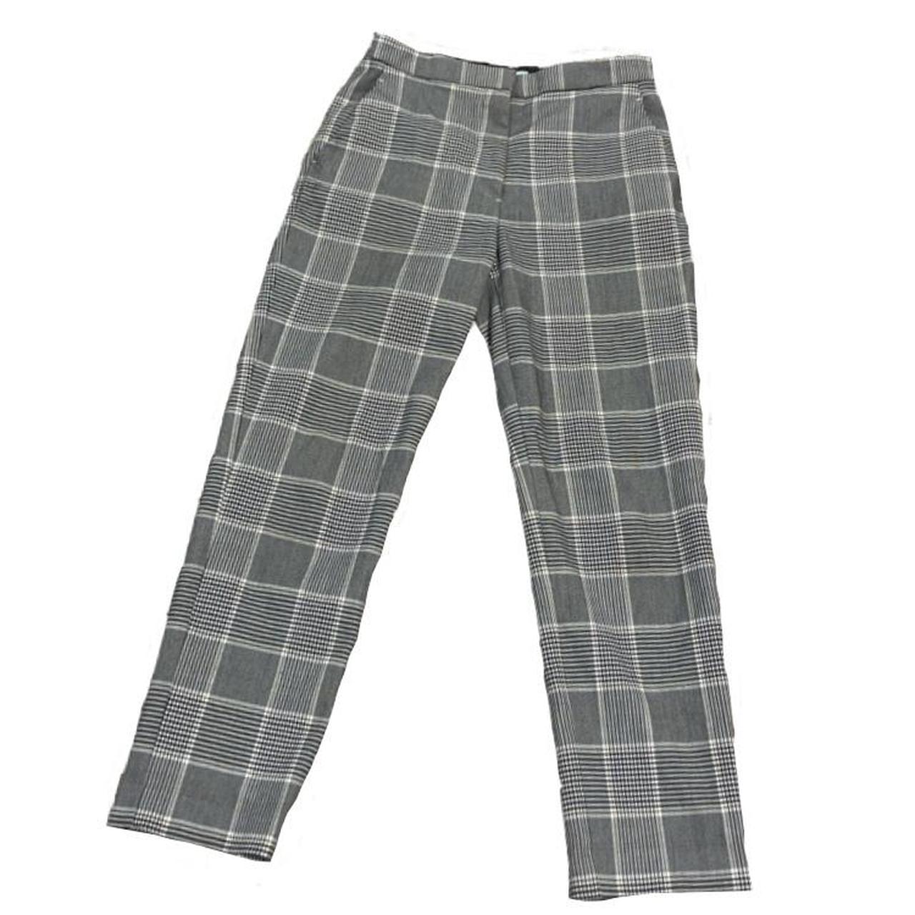 Grey black and white plaid pants from... - Depop