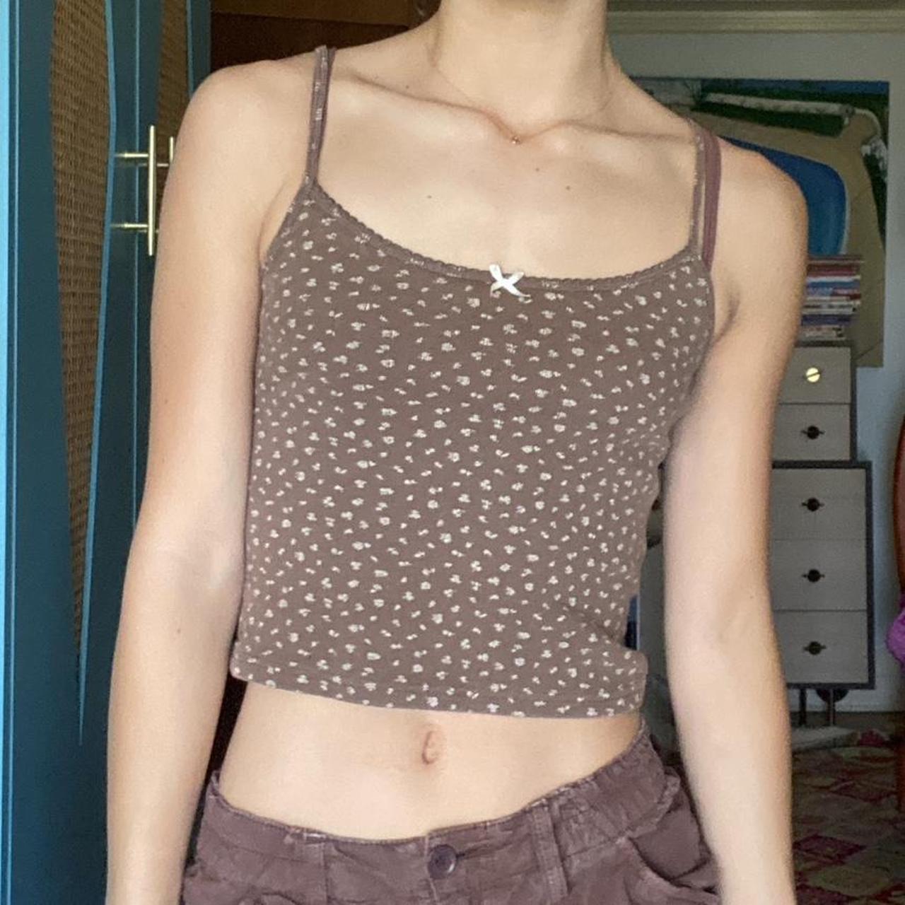 Brandy Melville Women's Brown and Cream Vest Depop