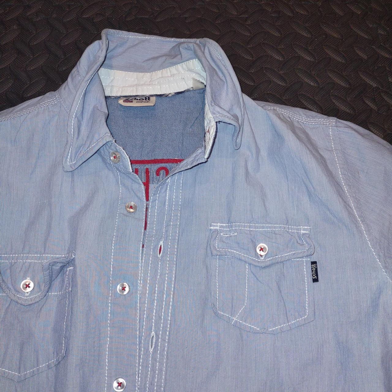 Schott Men's Blue and Red Shirt (3)