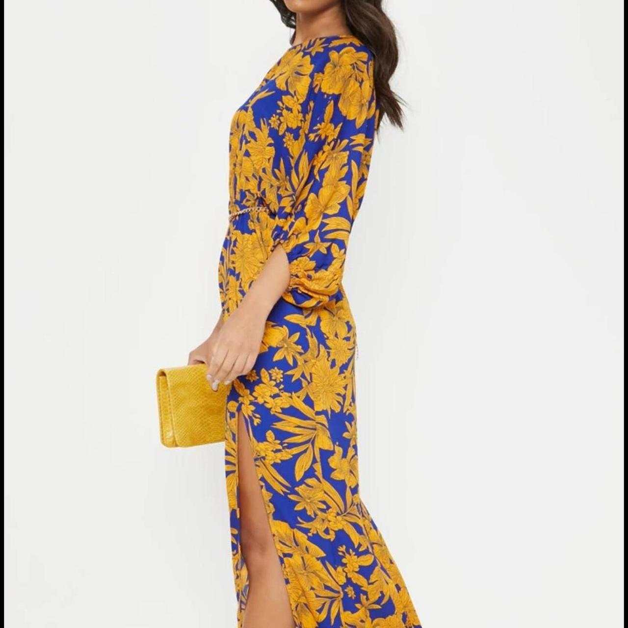 Cobalt tropical print batwing sleeve split 2025 leg maxi dress