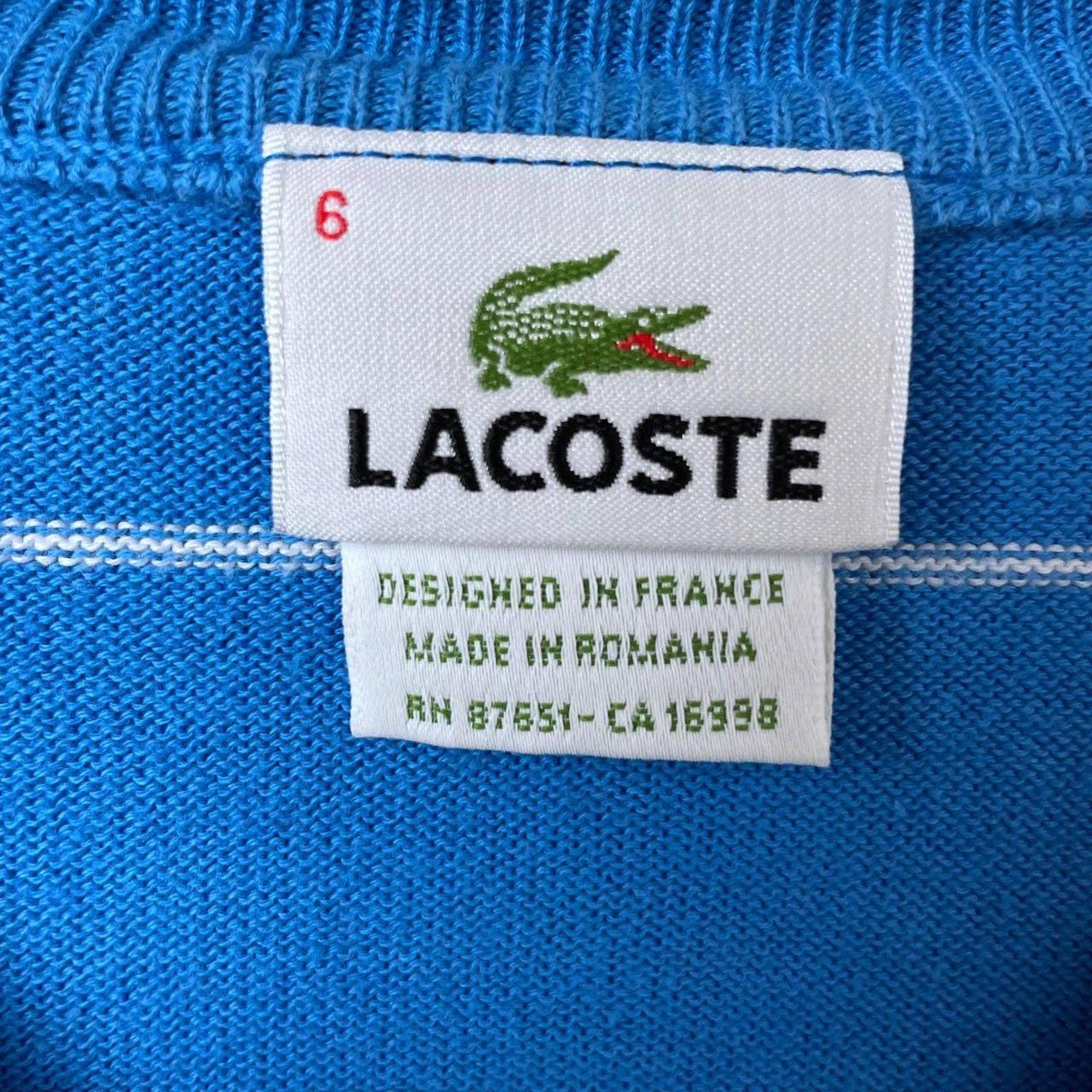 Blue Striped Lacoste Long Sleeve V Neck Sweater.... - Depop