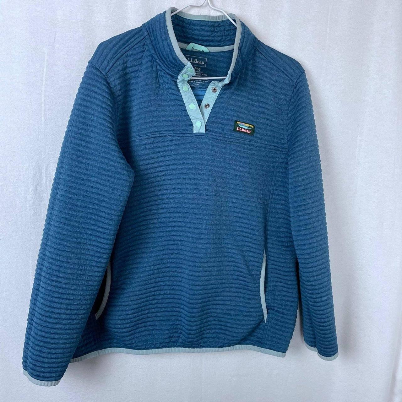 Blue Womens LL Bean Ribbed 1/4 Zip Pullover... - Depop