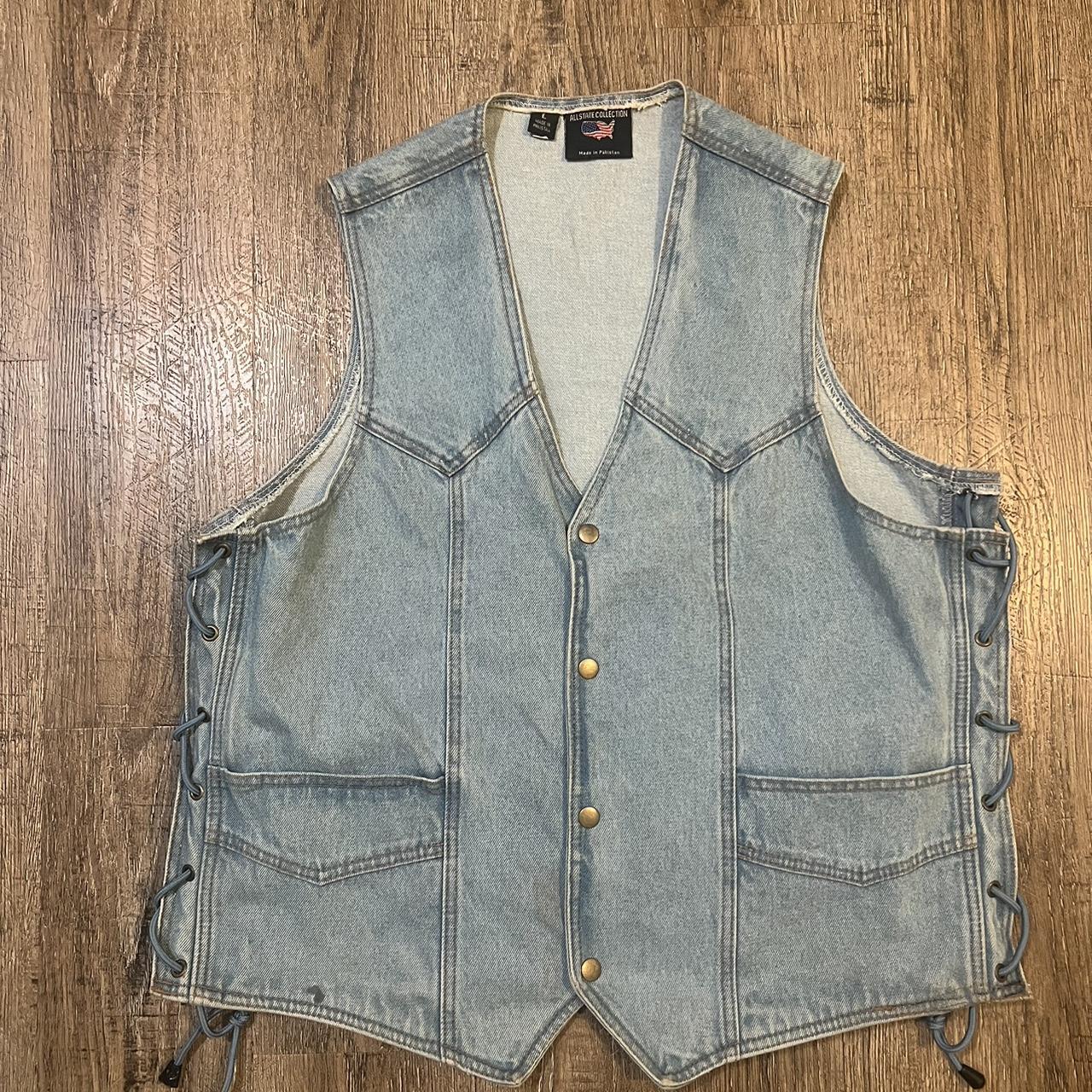 Vintage denim lace vest jacket size large Depop