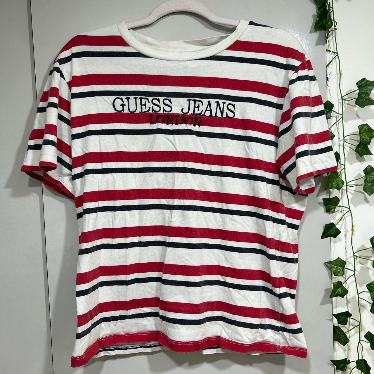 Men’s striped Guess t-shirt Red, white and black... - Depop