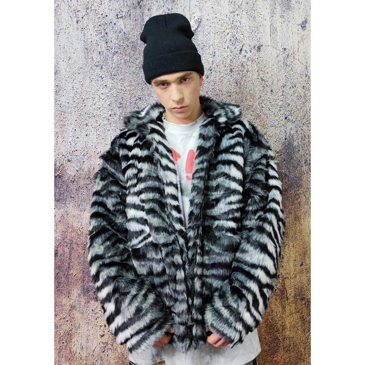 Faux fur stripe jacket Y2K fluffy fleece