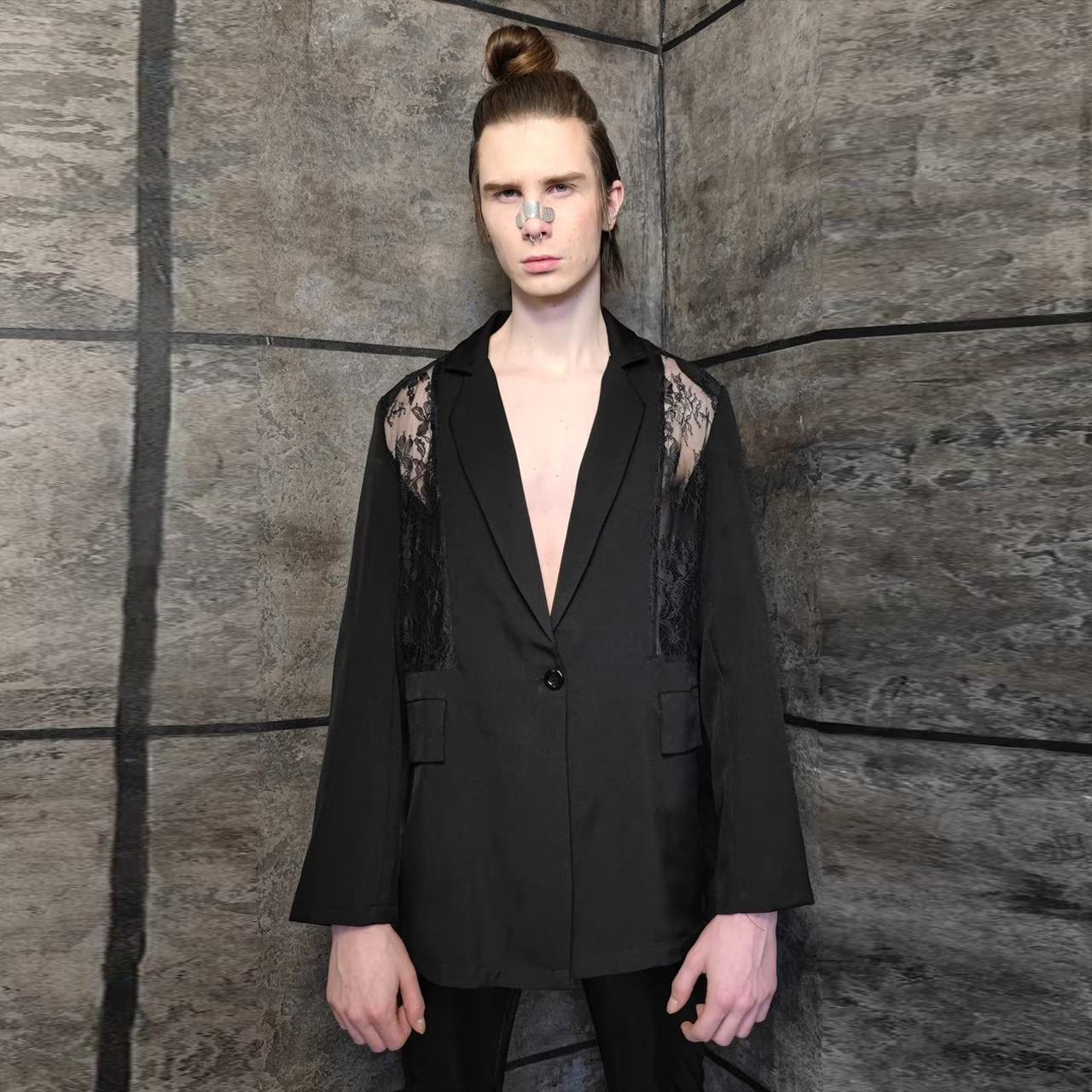 Transparent mesh blazer reworked see-through