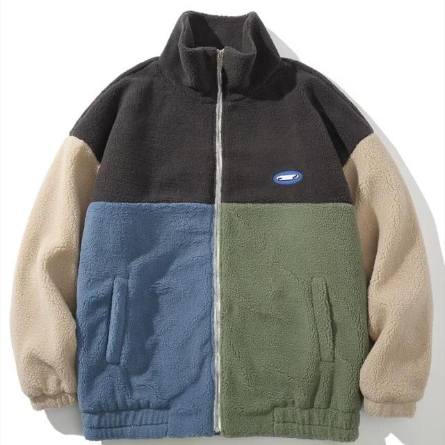 CONTRAST STITCH FLEECE JACKET