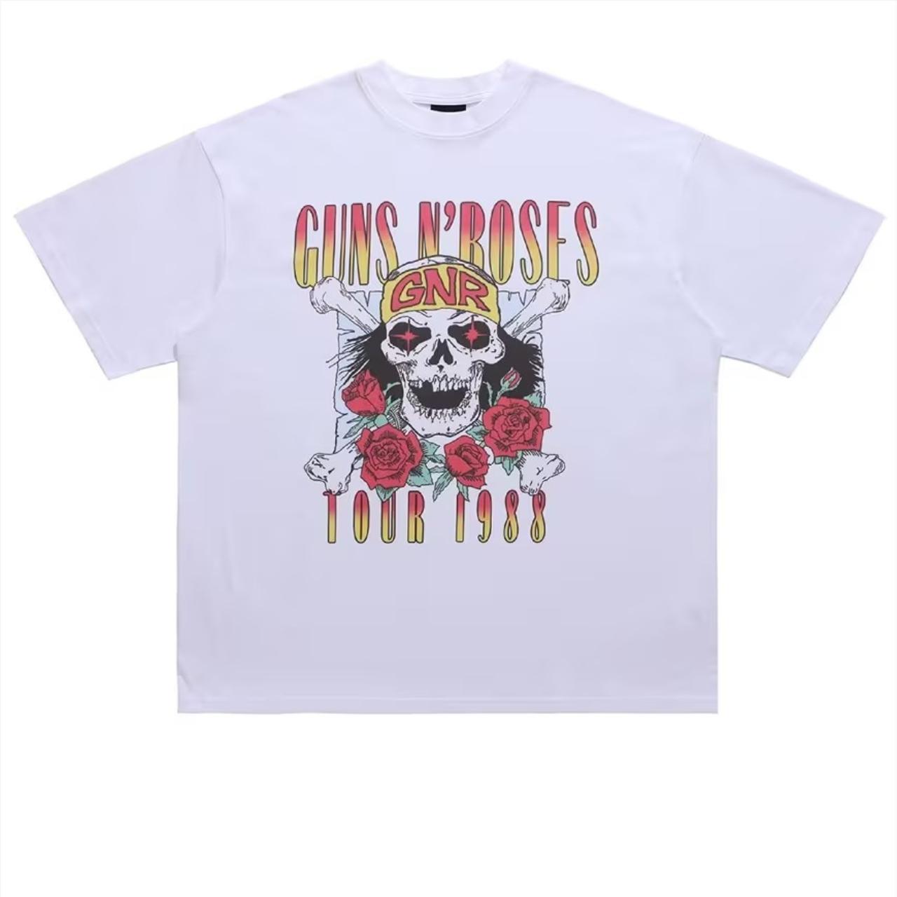 Guns and roses t-shirt skull print tee metal bad top... - Depop