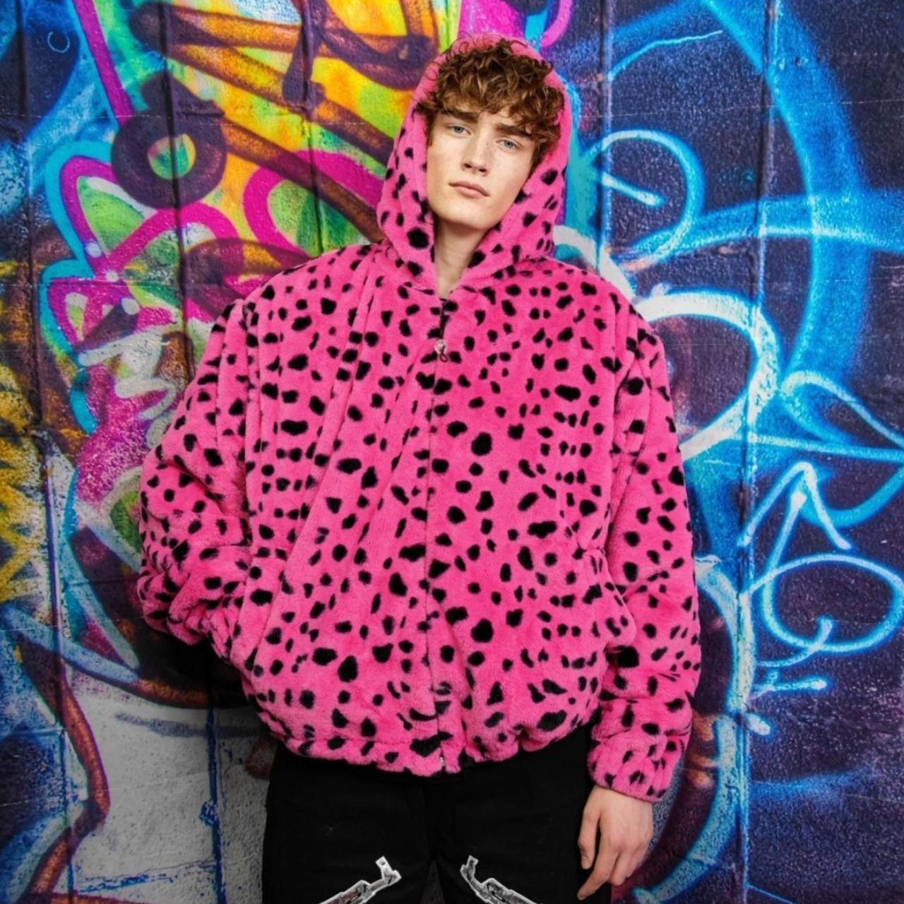 Leopard fleece jacket handmade detachable neon. Depop