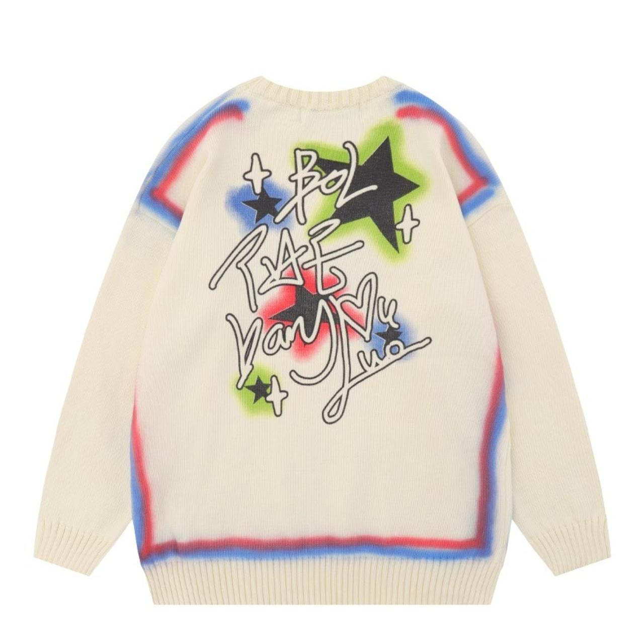 Graffiti sweater knitted grunge jumper star print... Depop
