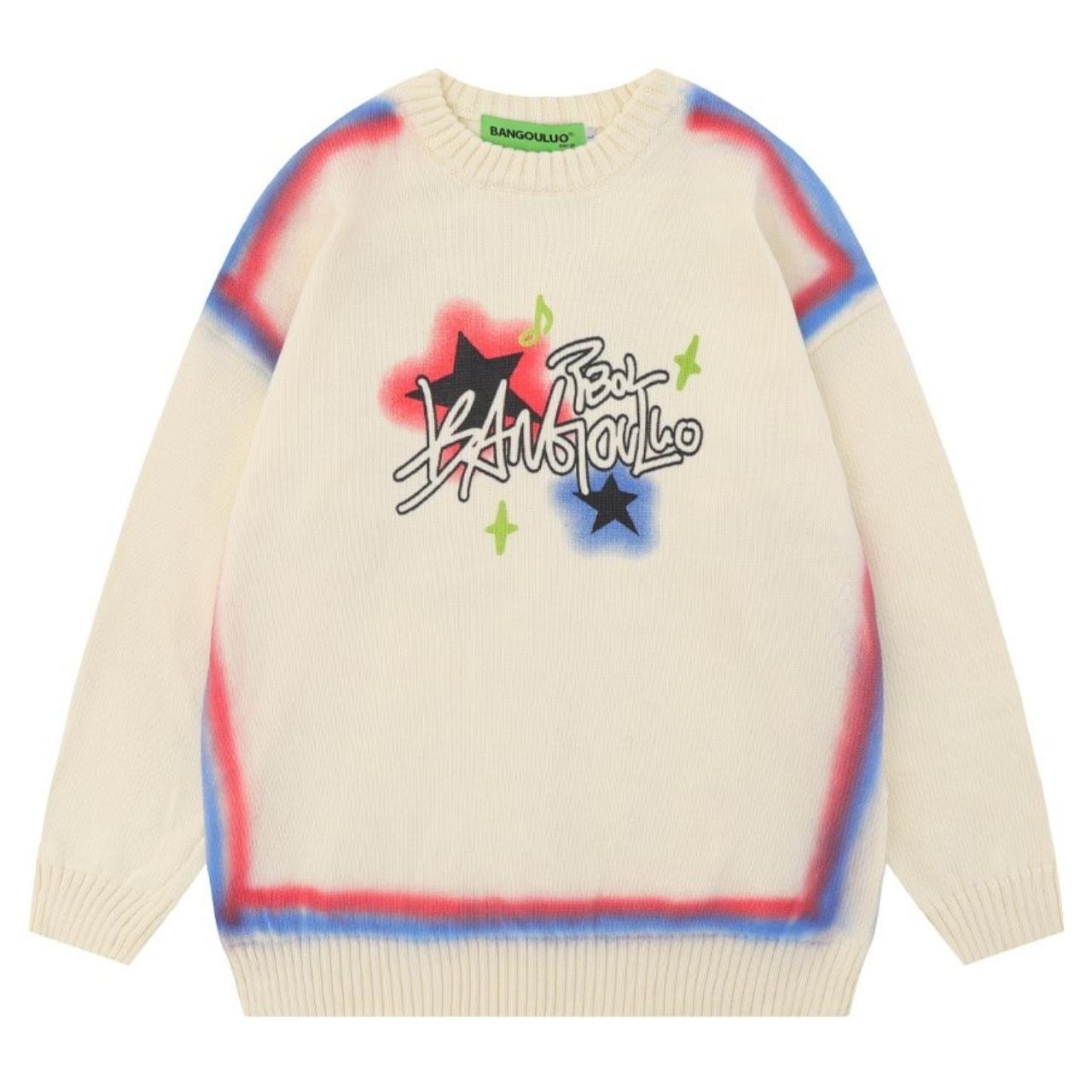 Graffiti sweater knitted grunge jumper star print... Depop