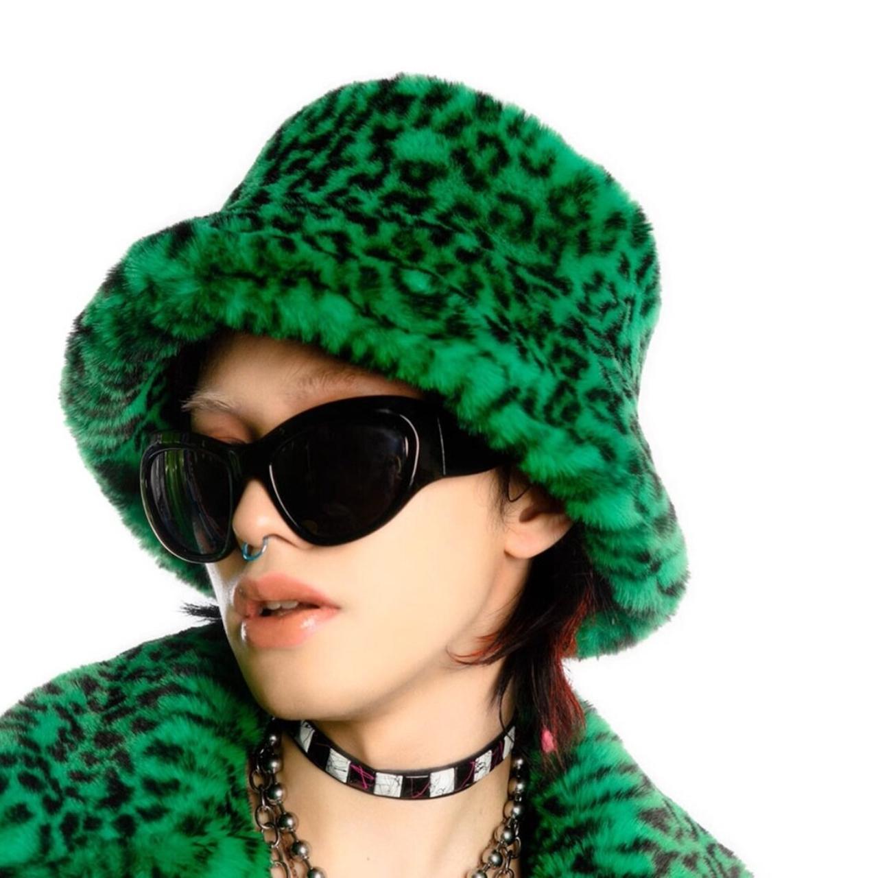 Faux fur bucket leopard hat fluffy animal print Depop
