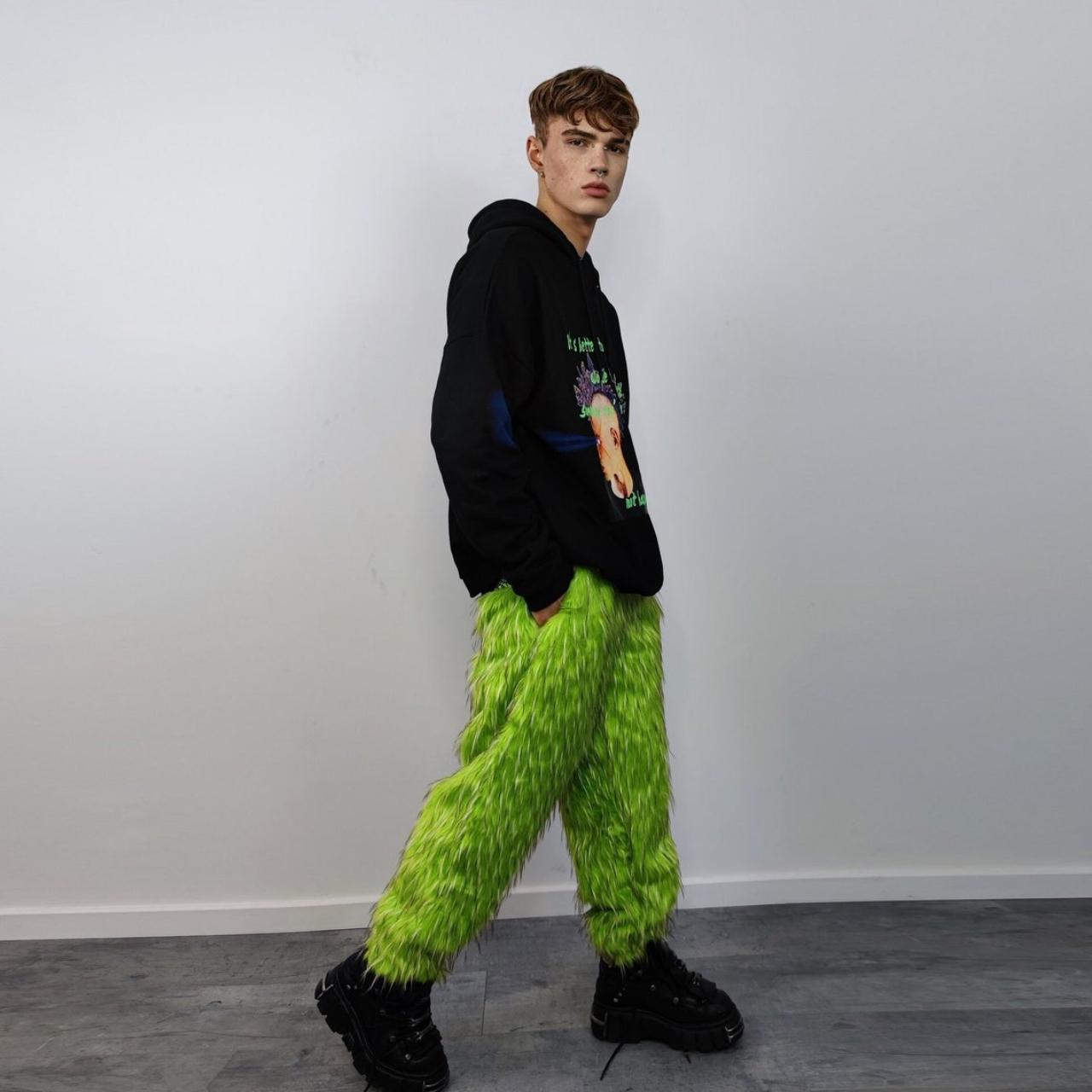 Shaggy faux fur joggers raver neon pants Depop
