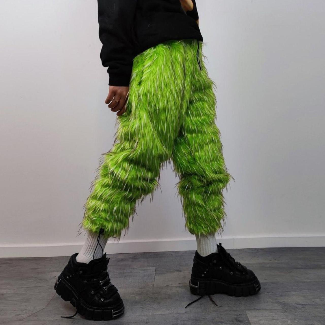 Shaggy faux fur joggers raver neon pants