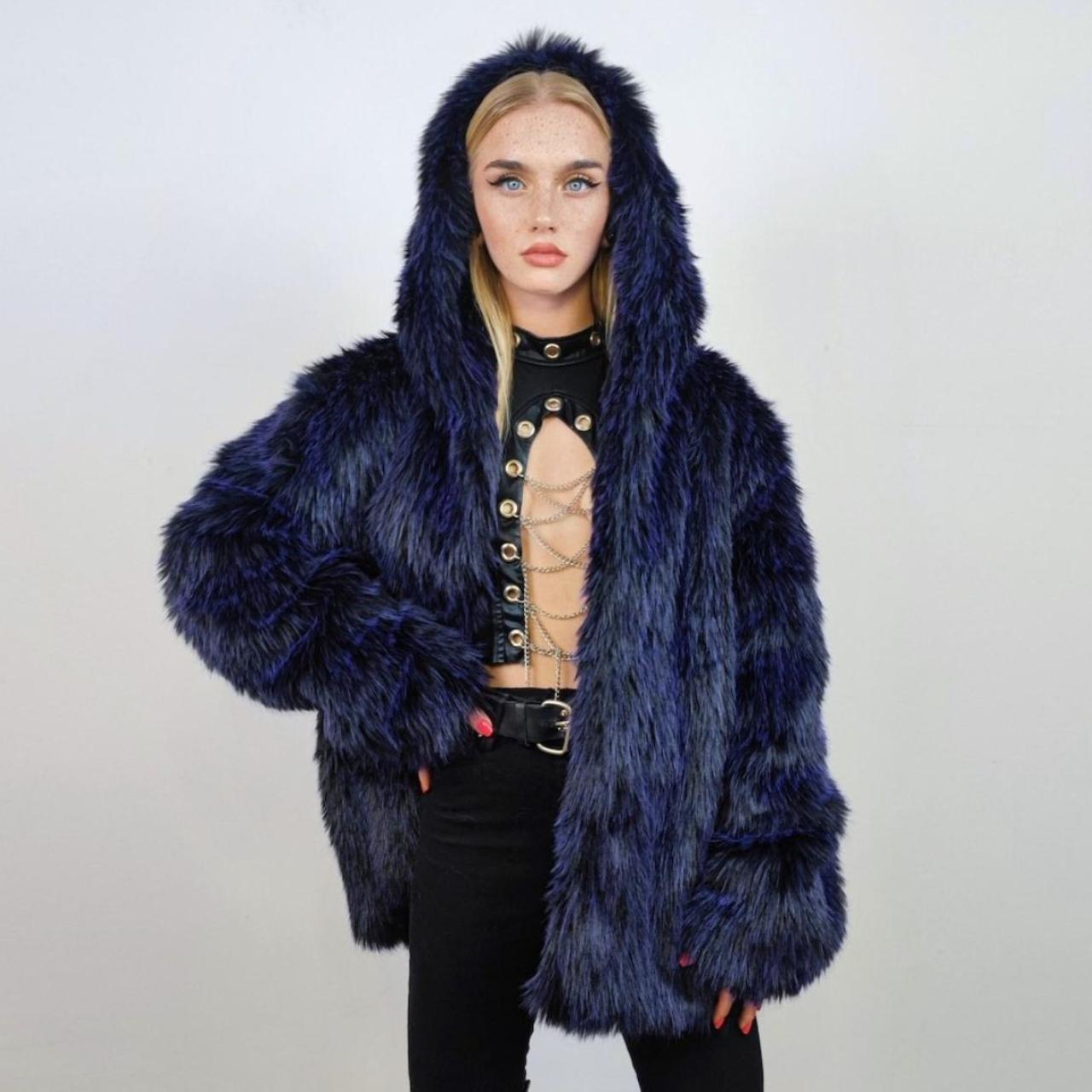 Hooded shaggy faux fur coat luxury fuzzy bomber | Depop