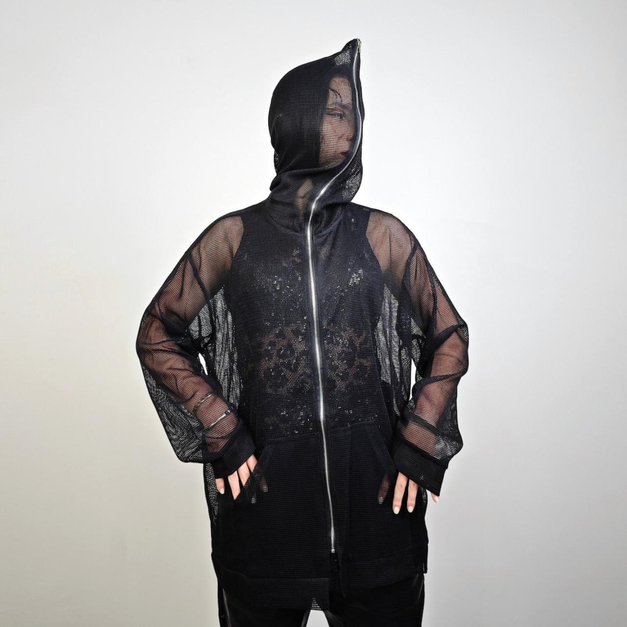 Black mesh hoodie sale