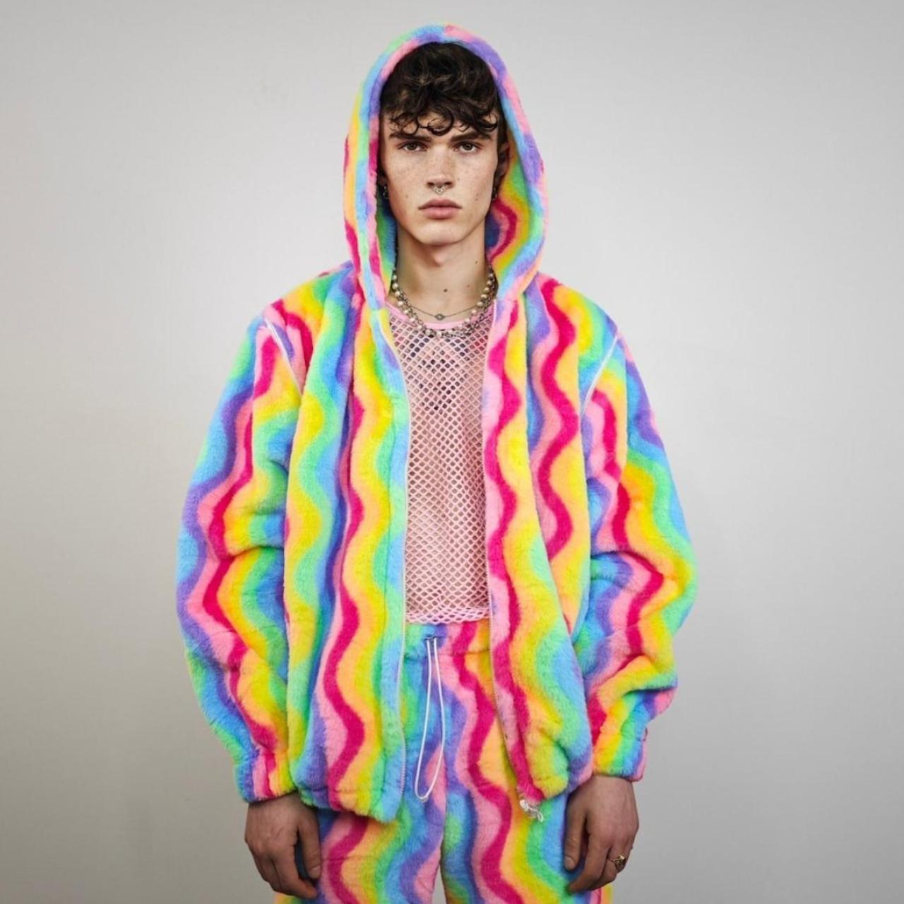 Fluffy rainbow hoodie sale