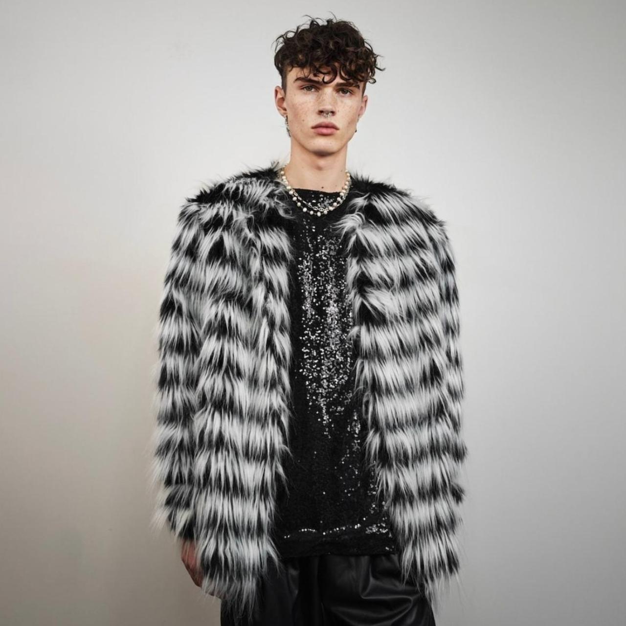 Black and white fur jacket hotsell