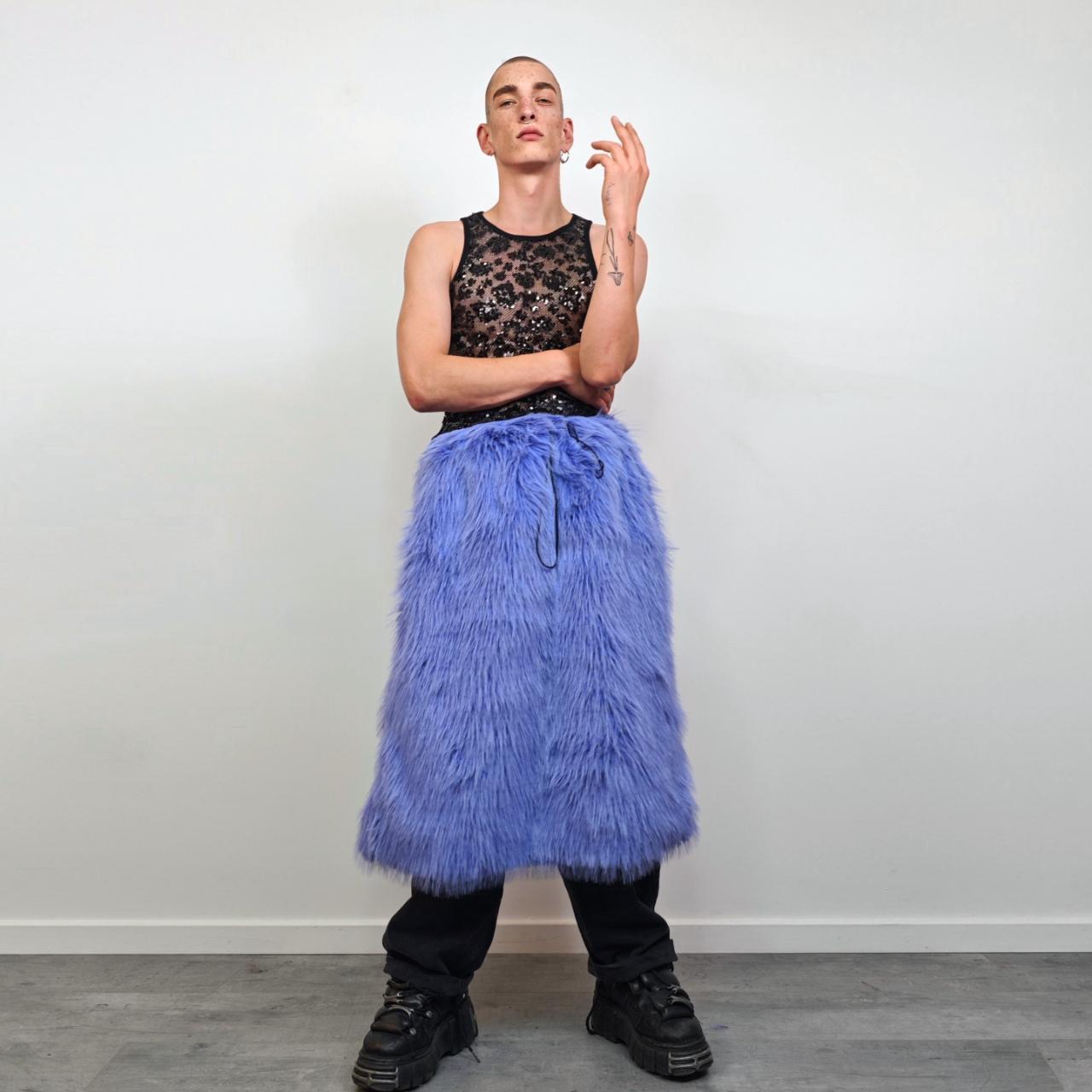 Shaggy fur skirt blue long festival maxi skirt hazy