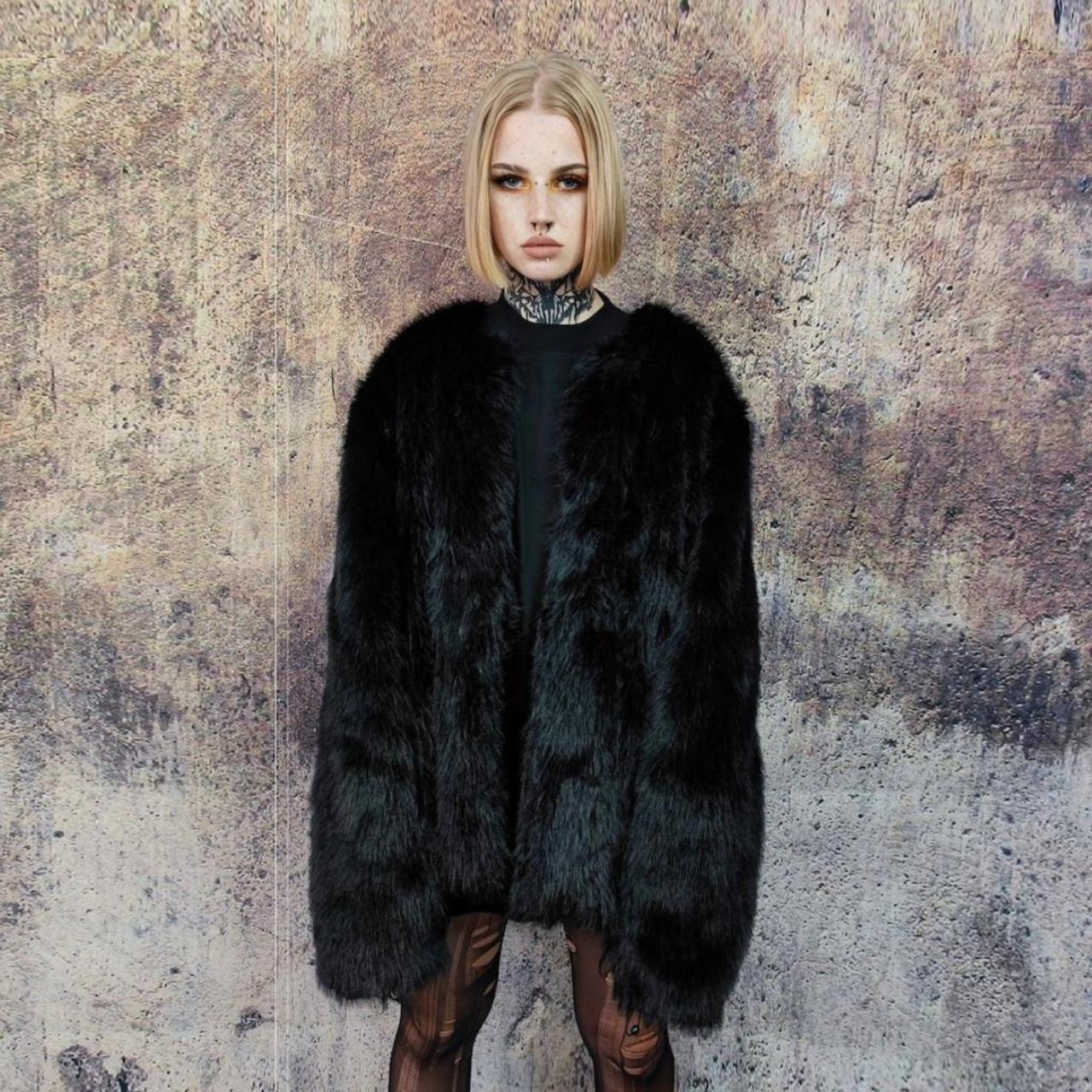 Collarless faux fur coat handmade luxury catwalk. Depop