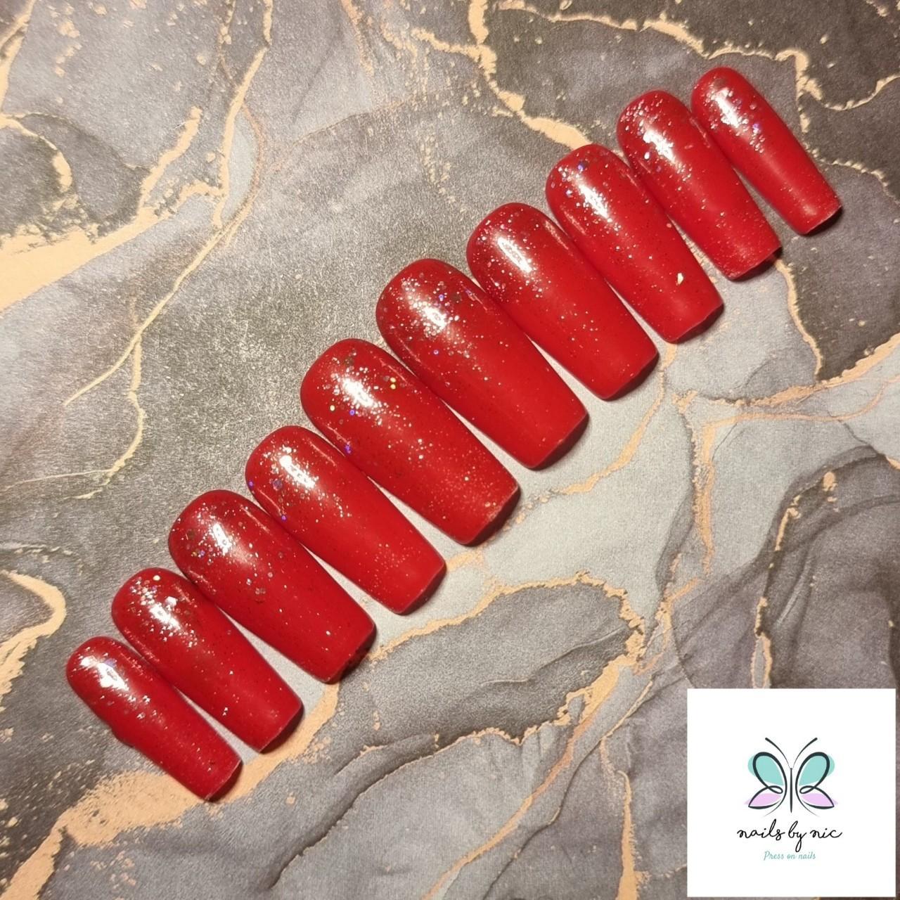 Red Glitter Medium Square Set of 20 nails Also... Depop
