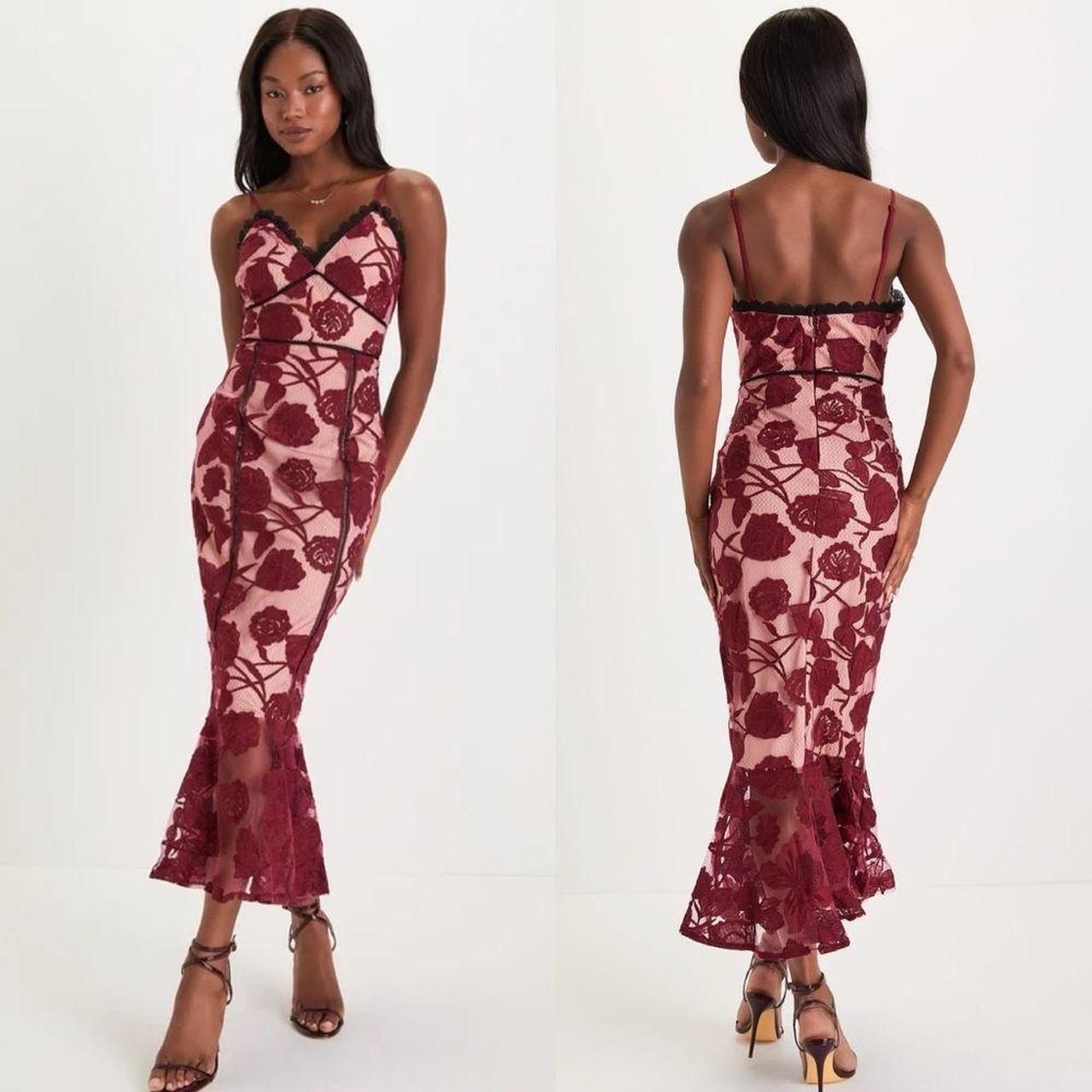 Burgundy floral midi dress best sale