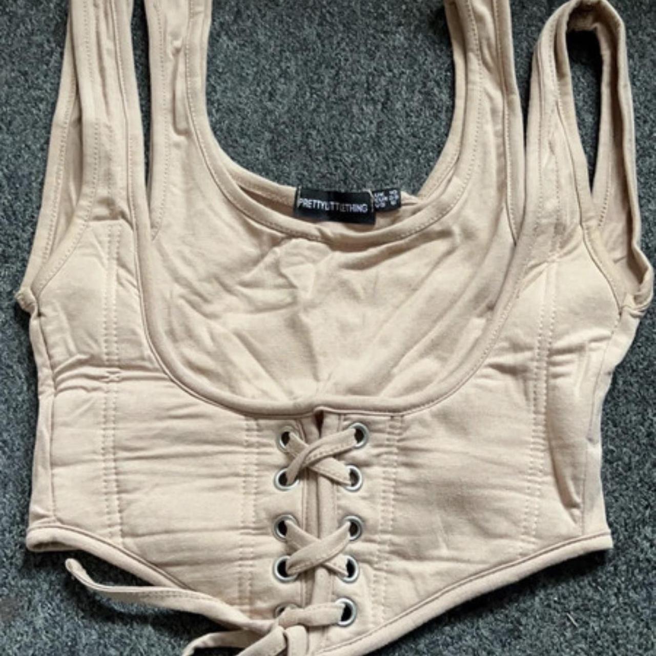 PrettyLittleThing Women's Tan Corset Depop