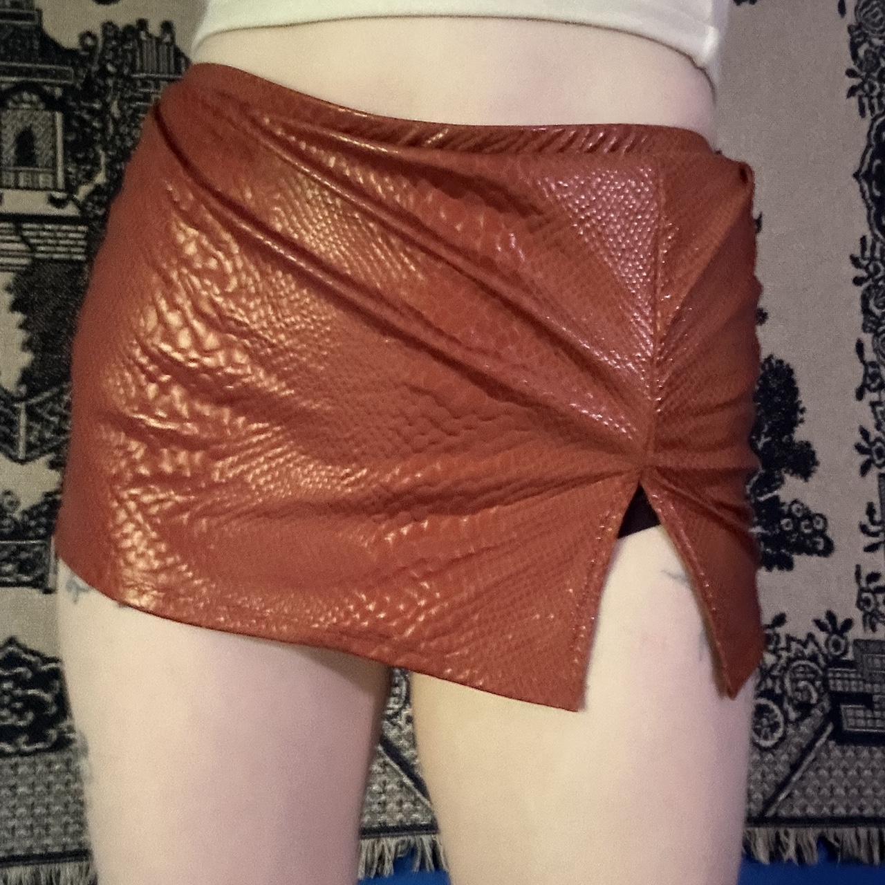 orange faux leather snakeskin mini skirt snakeskin