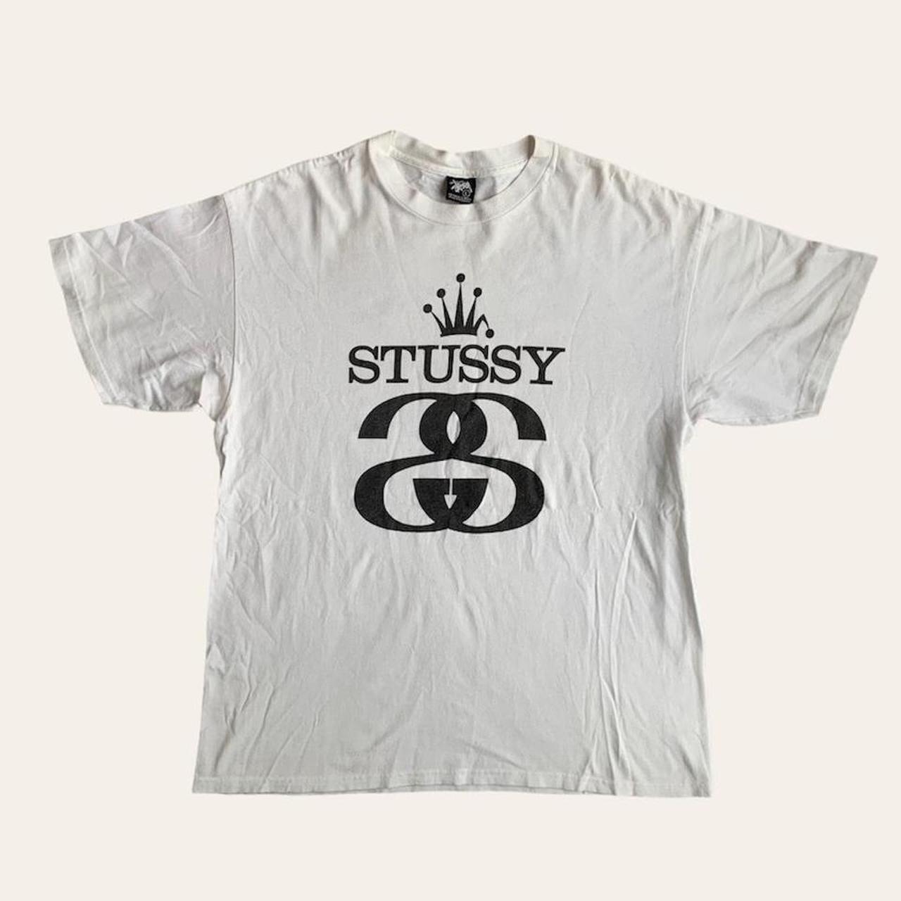 Vintage Stussy Black Camo Spellout Logo T-Shirt Size XL Y2K