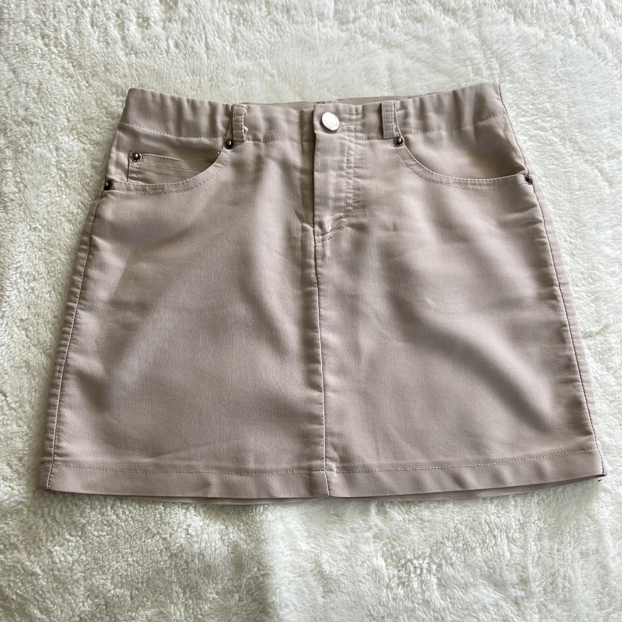 Vintage Tan/cream schoolgirl mini skirt unsure of... - Depop