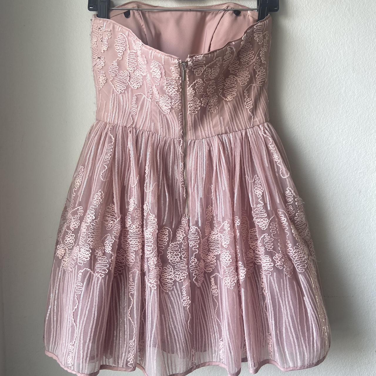 bebe Y2K pink strapless mini dress with cute sequins... - Depop