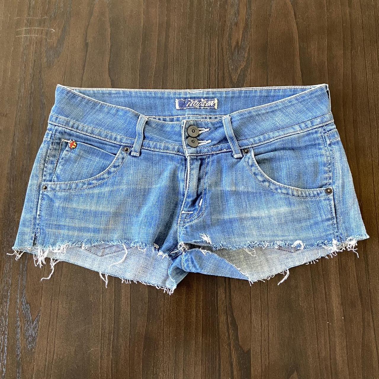 Hudson Y2k low rise blue jean shorts / daisy duke... - Depop