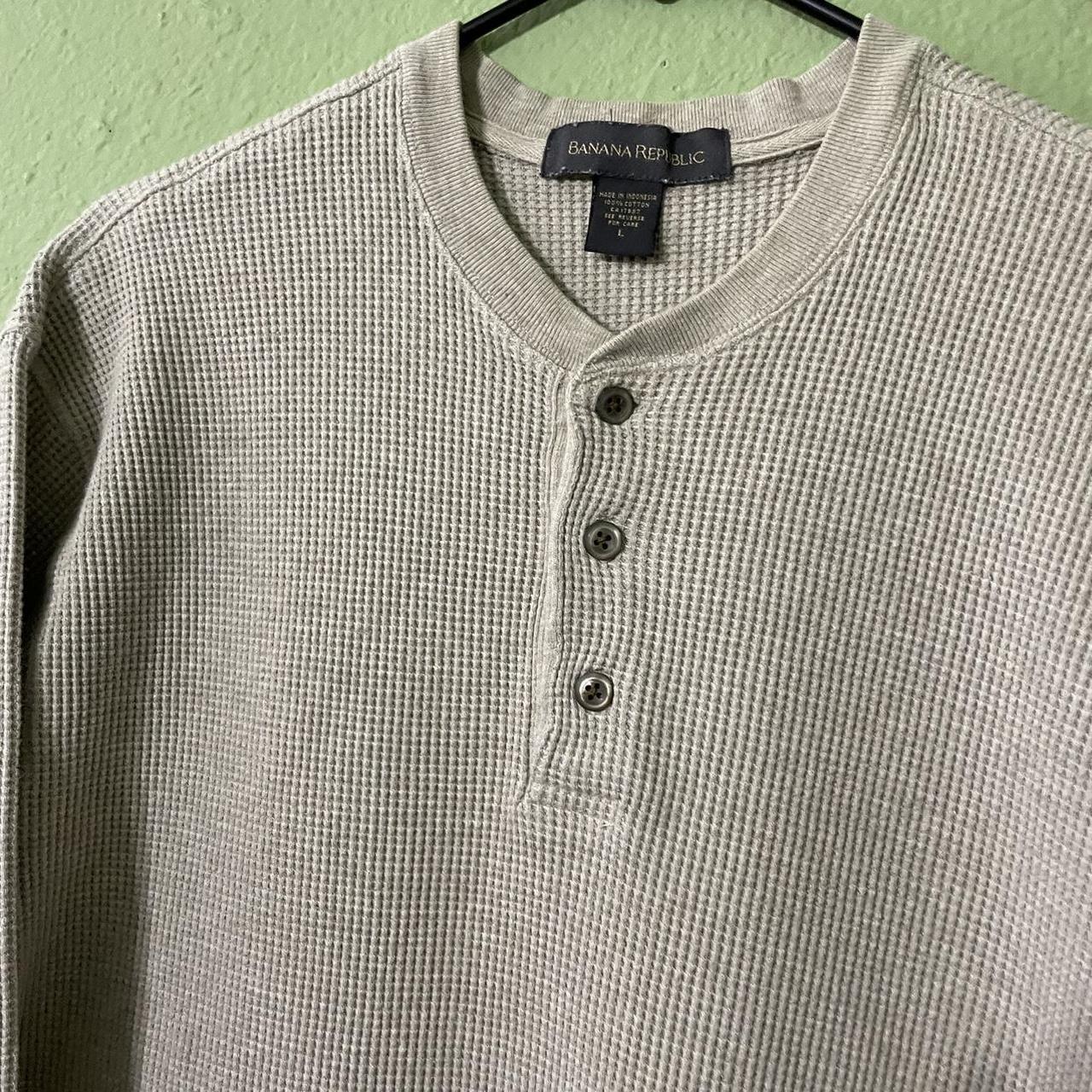 Beige waffle henley long sleeve shirt by Banana... - Depop