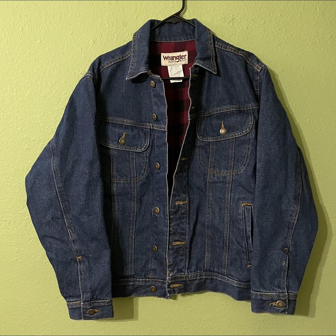 Wrangler flannel lined denim jacket from their... Depop