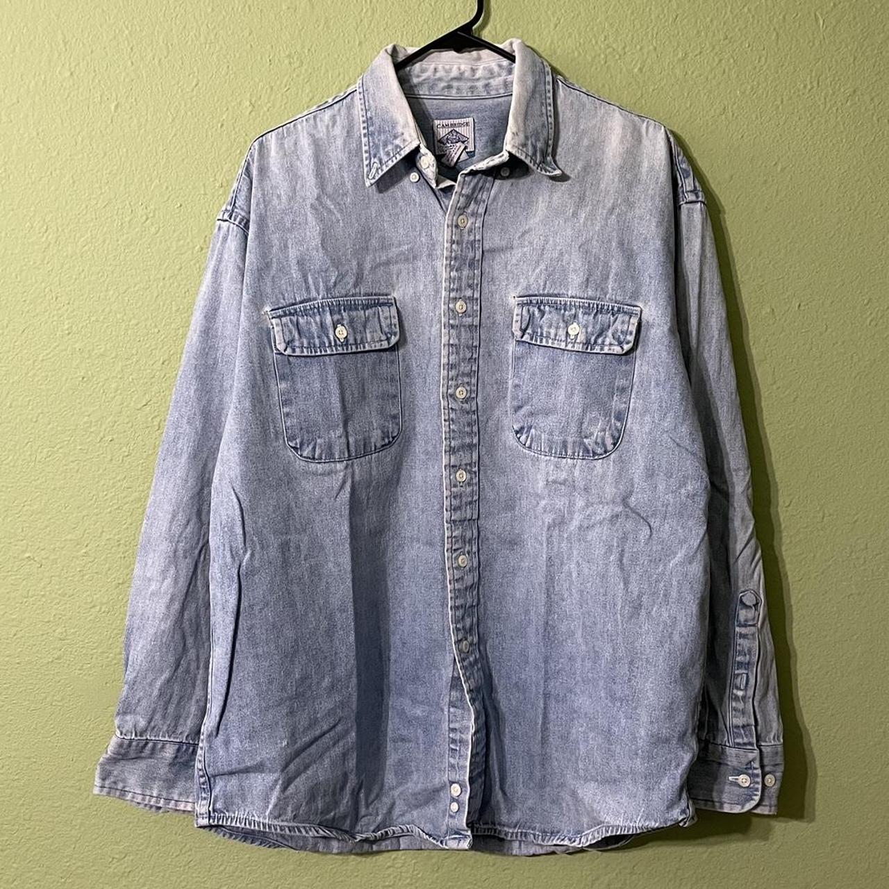 Vintage denim button down brush popper shirt by... - Depop