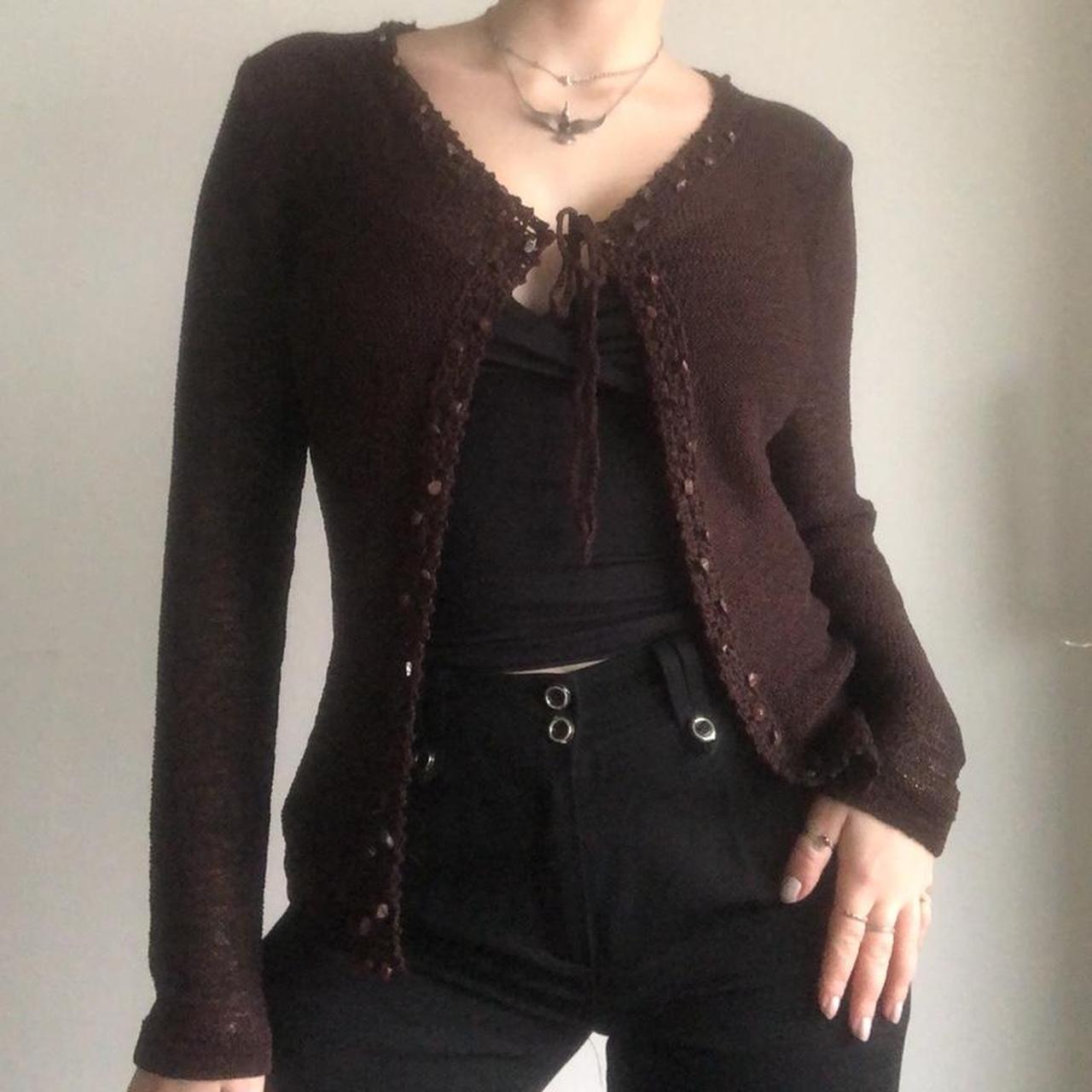 Beautiful vintage brown knit cardigan with two... - Depop