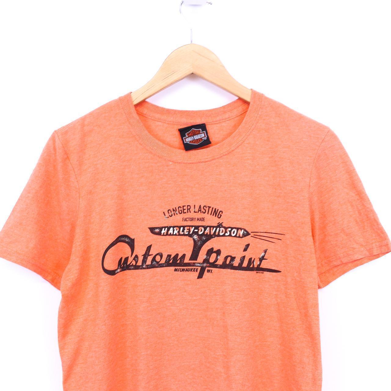 Harley Davidson Men's Pink and Orange Tshirt Depop