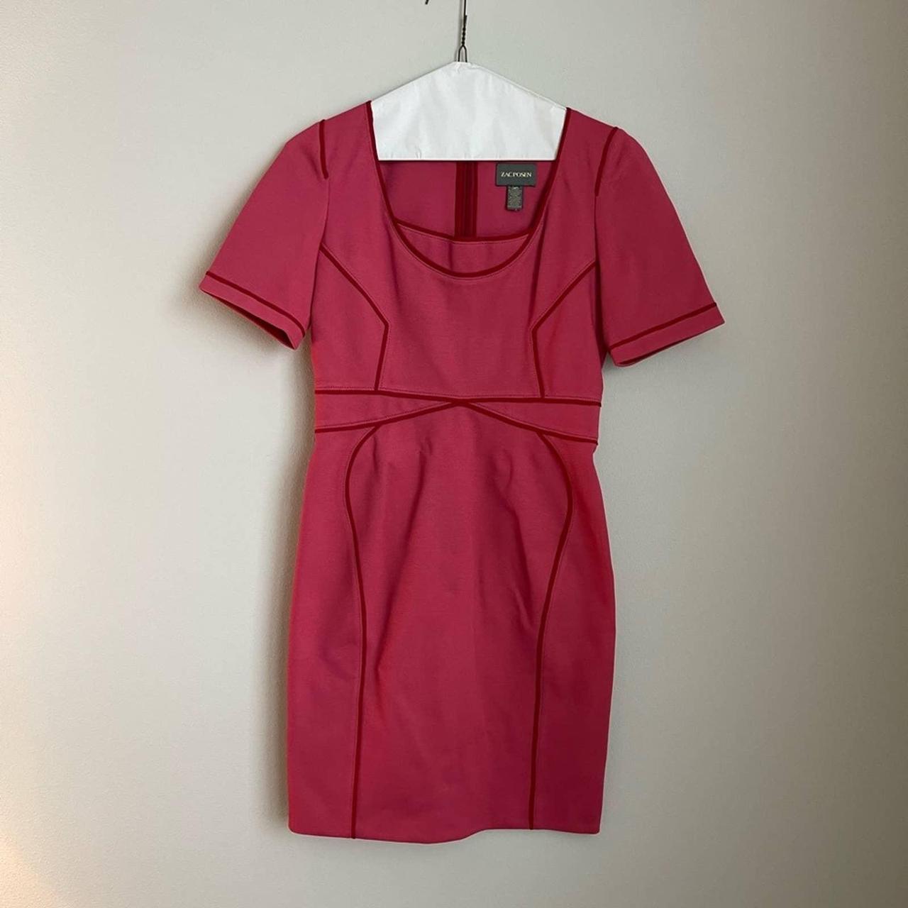 Zac Posen Dark Pink Short Sleeve Midi Dress Size... - Depop