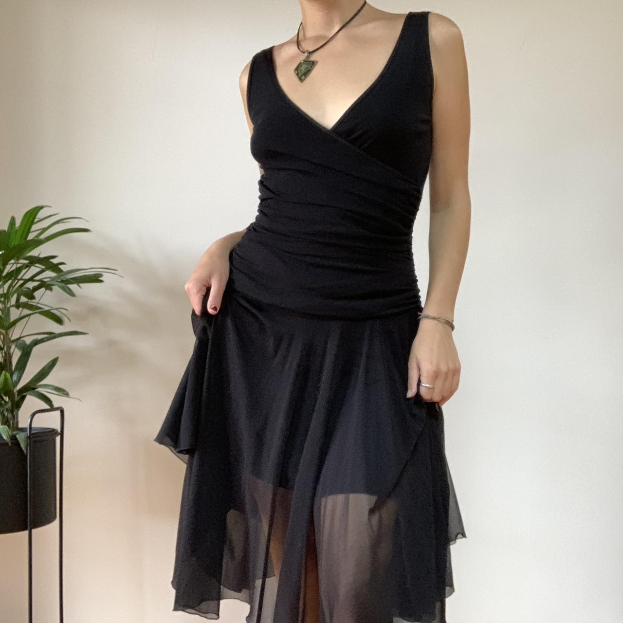 90s style black midi dress Vintage Jacqui.e Ruched... - Depop