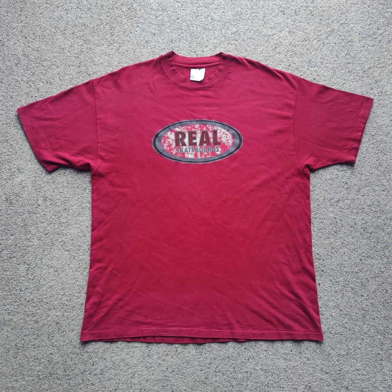 Vintage 90s Real Skateboards maroon coloured... - Depop