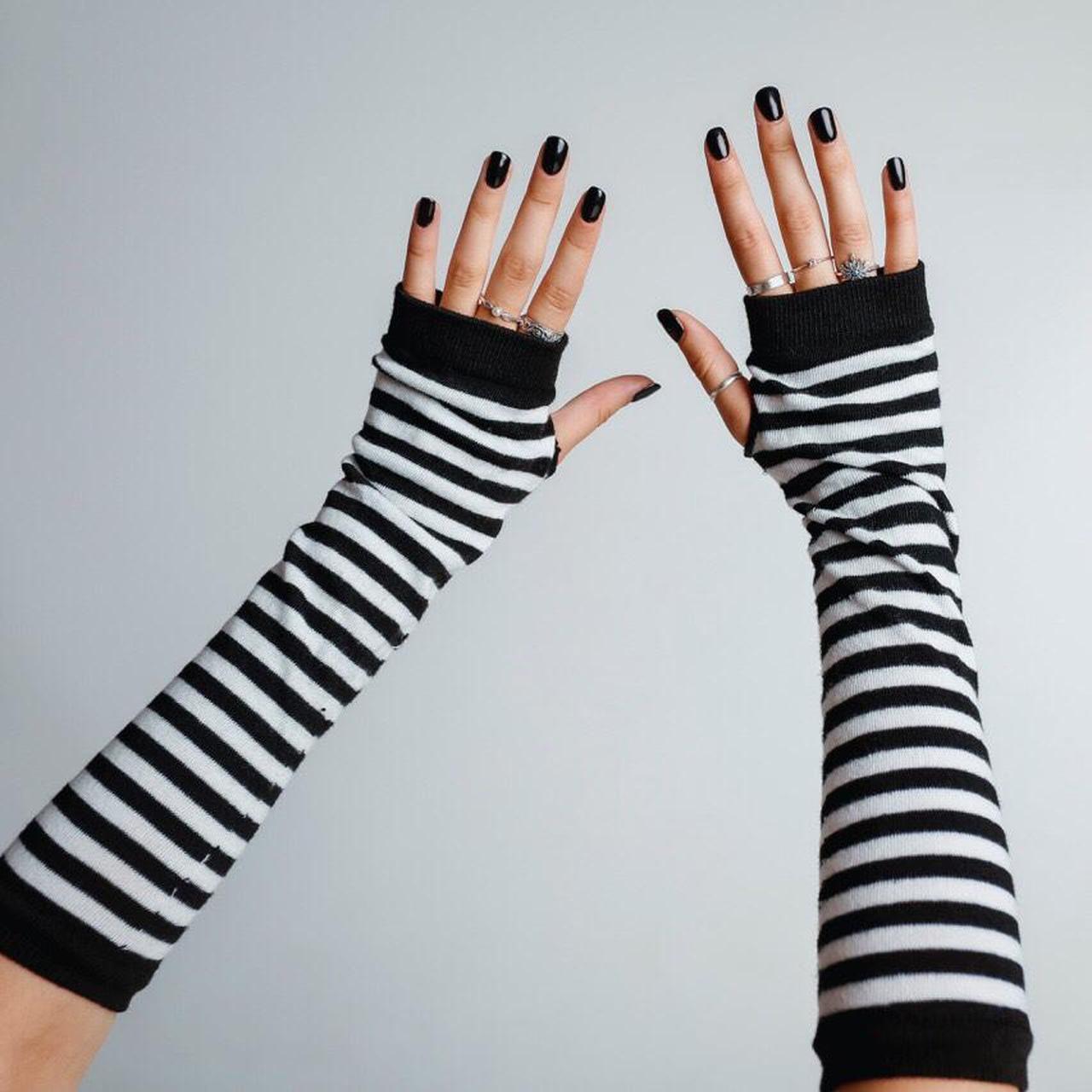 MALL GOTH ARM WARMERS Black And White Striped... Depop