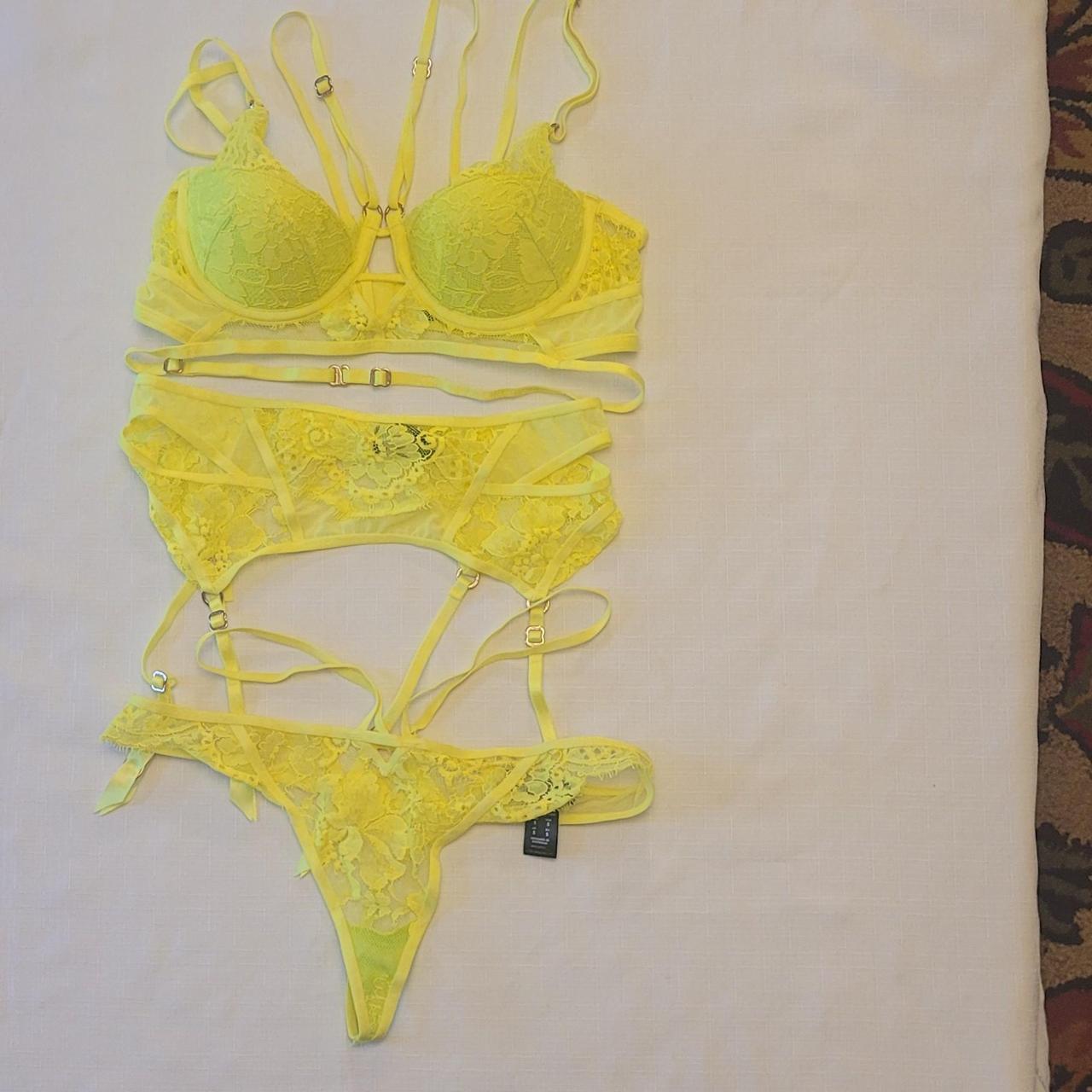 Honey Birdette Vanessa Neon Yellow 3 piece set. Bra... Depop