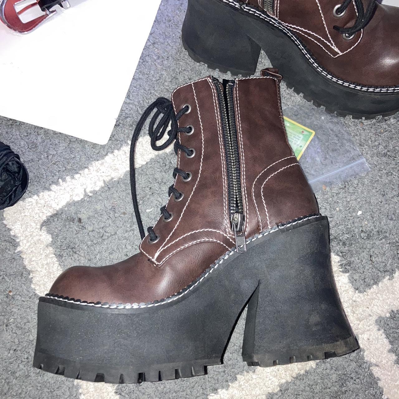 Dolls Kill Women's Brown and Black Boots Depop