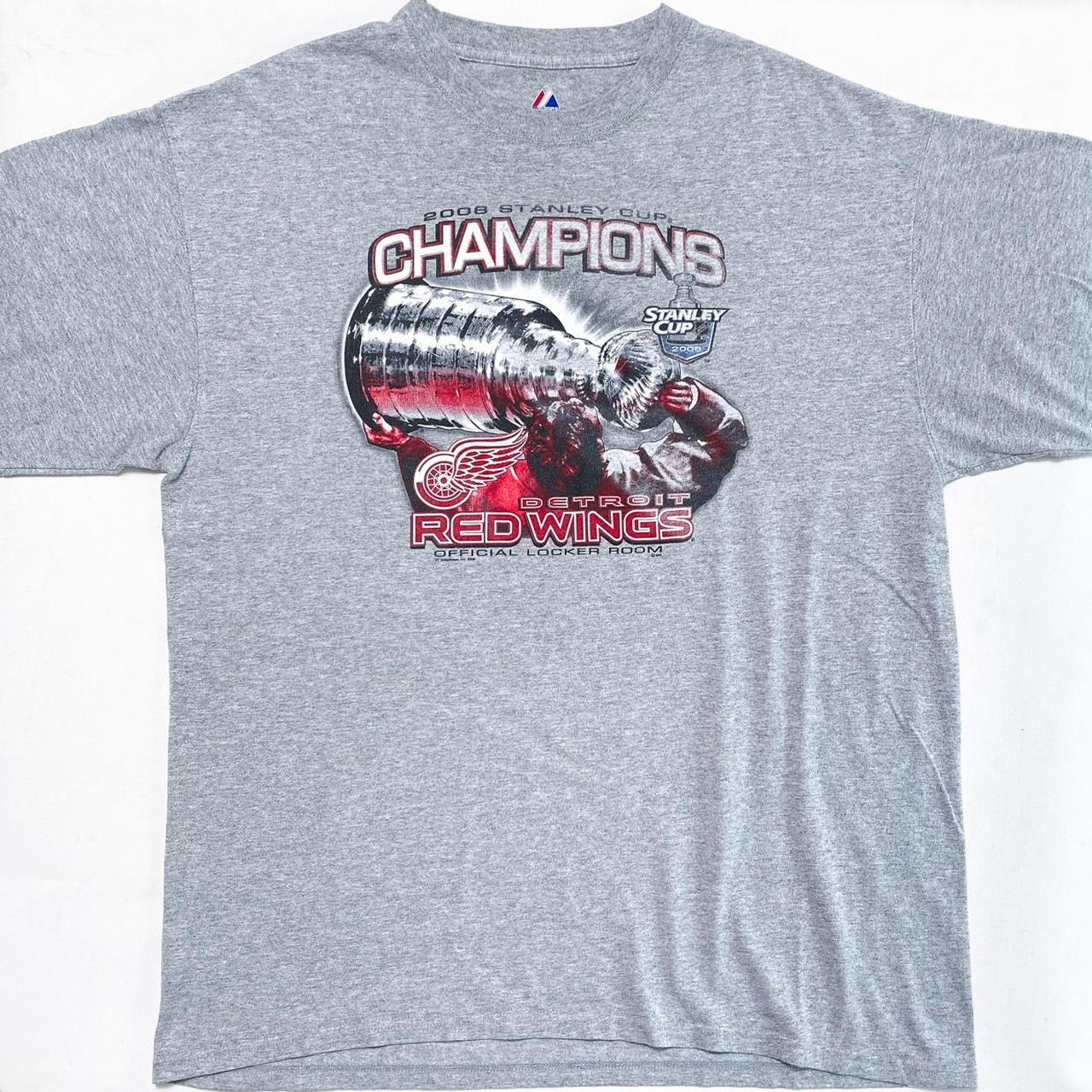 Detroit Red Wings Stanley Cup Finals Men Gray Cotton Short Sleeve T-Shirt  Size L