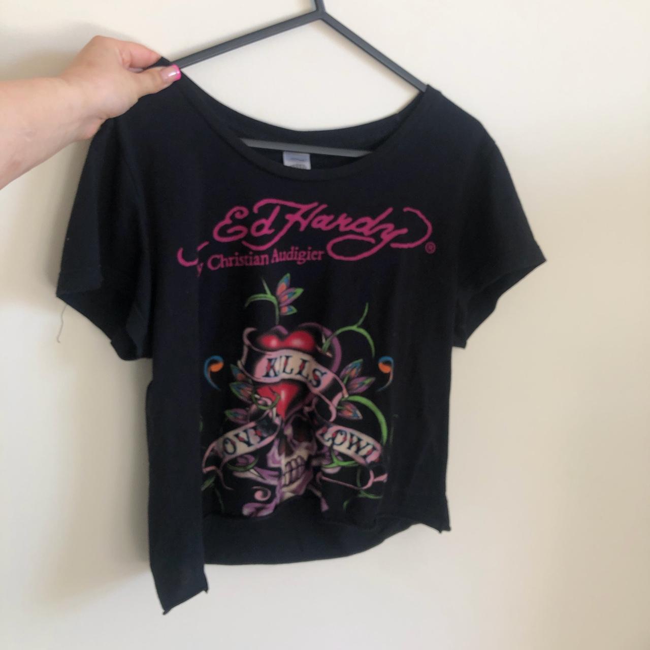 Pink and black Ed Hardy baby tee FREE SHIPPING - Depop