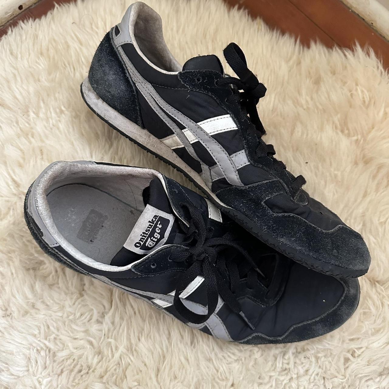 Black, grey and white onitsuka tiger sneakers. Size... - Depop