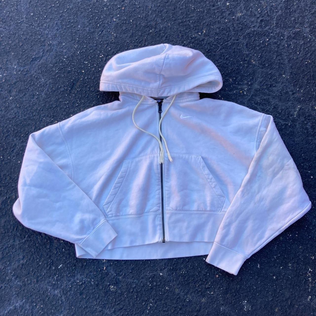 Women s XS White Nike Crop Top Zip Up Hoodie Pit to Depop