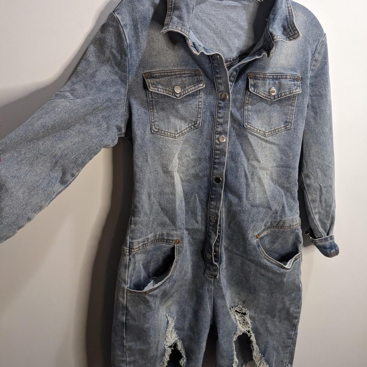 Distressed cheap denim jumpsuit