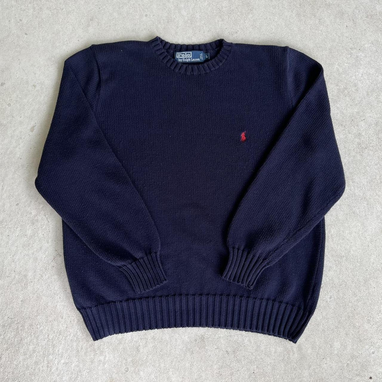 Vintage 1990’s Polo Ralph Lauren Navy Knit Crewneck... - Depop